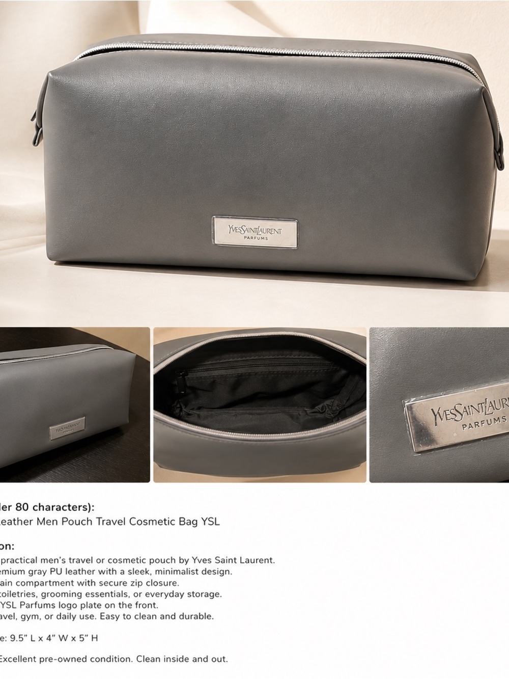 Yves Saint Laurent Gray fragrances beauty Leather Toiletry Pouch cosmetic bag